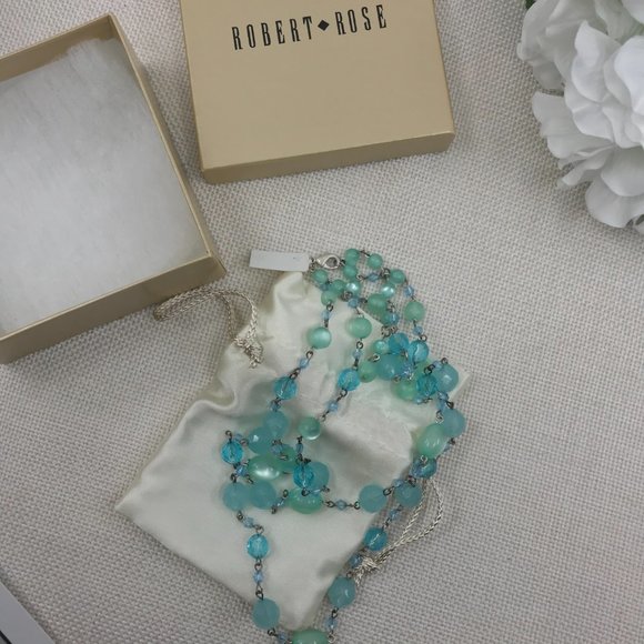 Beautiful Robert Rose Blue Beaded Gemstone Necklace - Picture 10 of 12